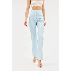 Paris Georgia Vegan Leather Bootleg Pants in Mineral Blue Medium New Trousers